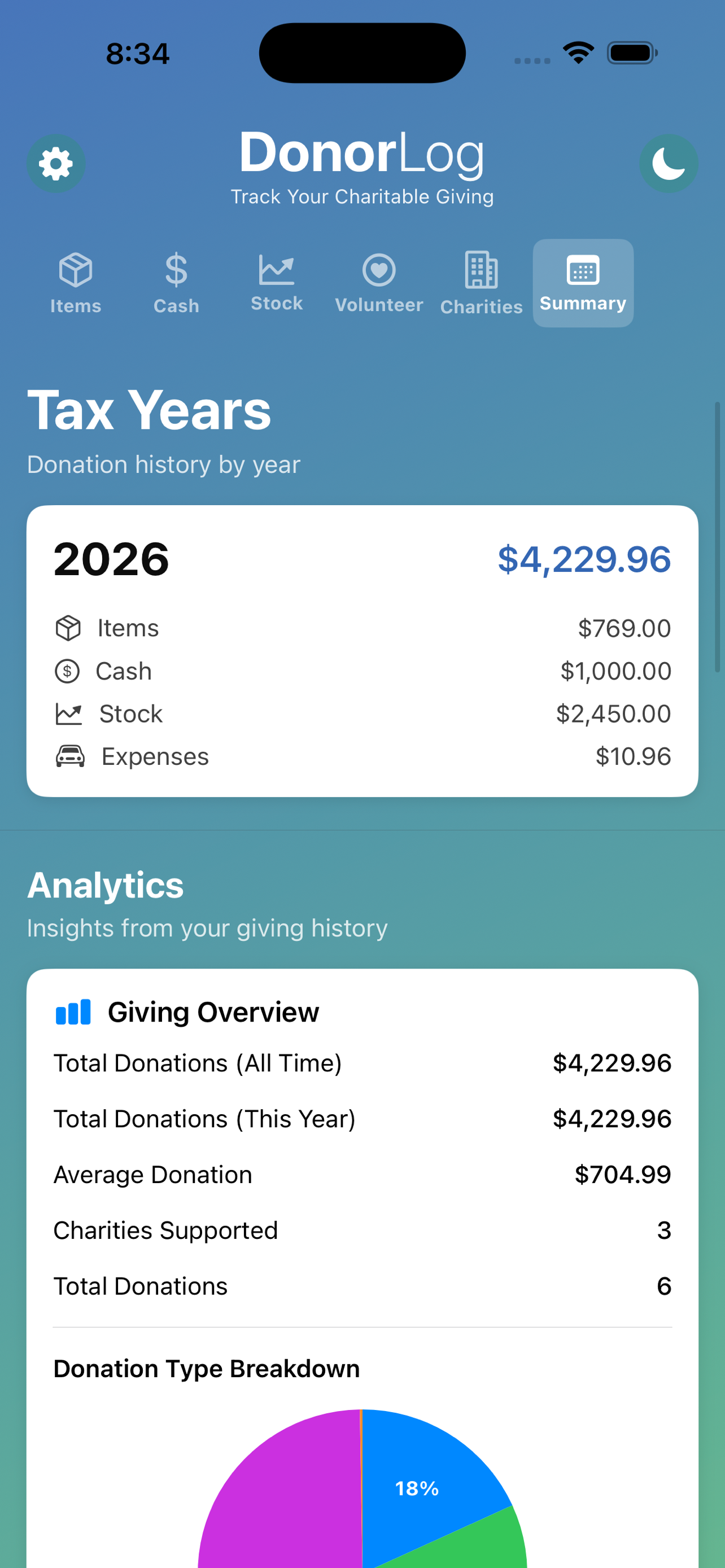 DonorLog App Screenshot
